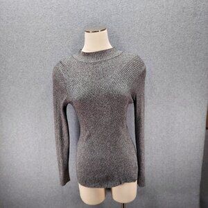 H&M Womens Gray Ribbed Long Sleeve Fitted Sweater Medium Viscose Blend